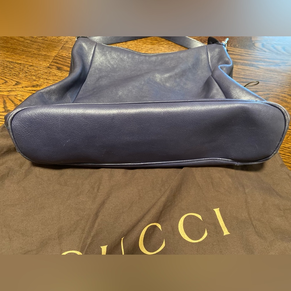 Authentic Navy Gucci tote with bamboo hardware.